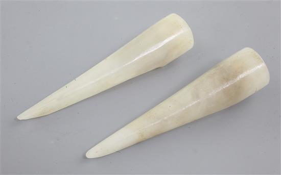 Two Chinese white and grey jade nail guards, 7.6cm